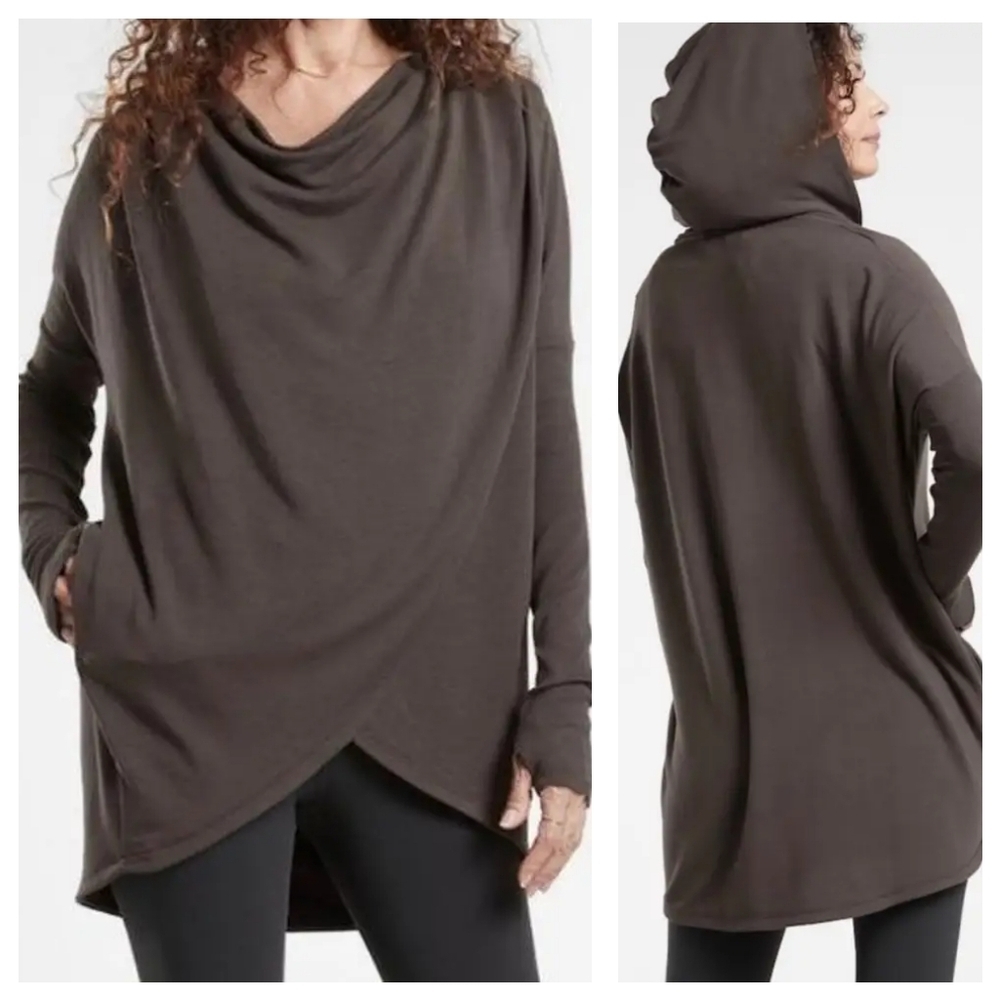 ATHLETA Purana Wrap Sweatshirt Sz XS Gray Long Sleeve Athleisure Gym Workout